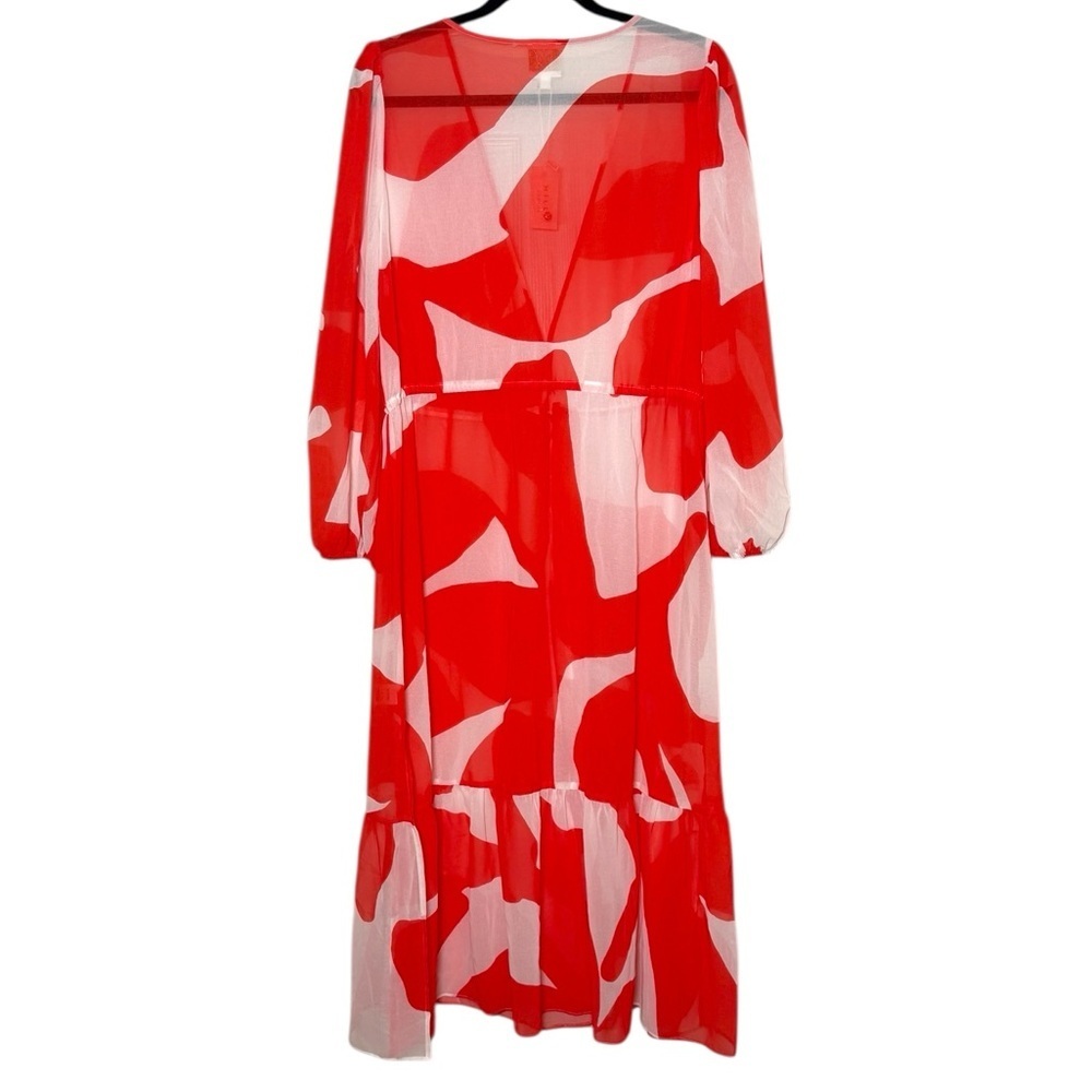 Milly Cabana Cover Up Dress Size M/L Red White Long Sleeve Sheer NWT - Picture 13 of 14